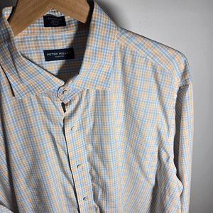 Peter Millar XXL Plaid Long Sleeve Button Up Dress Shirt Blue/ Orange